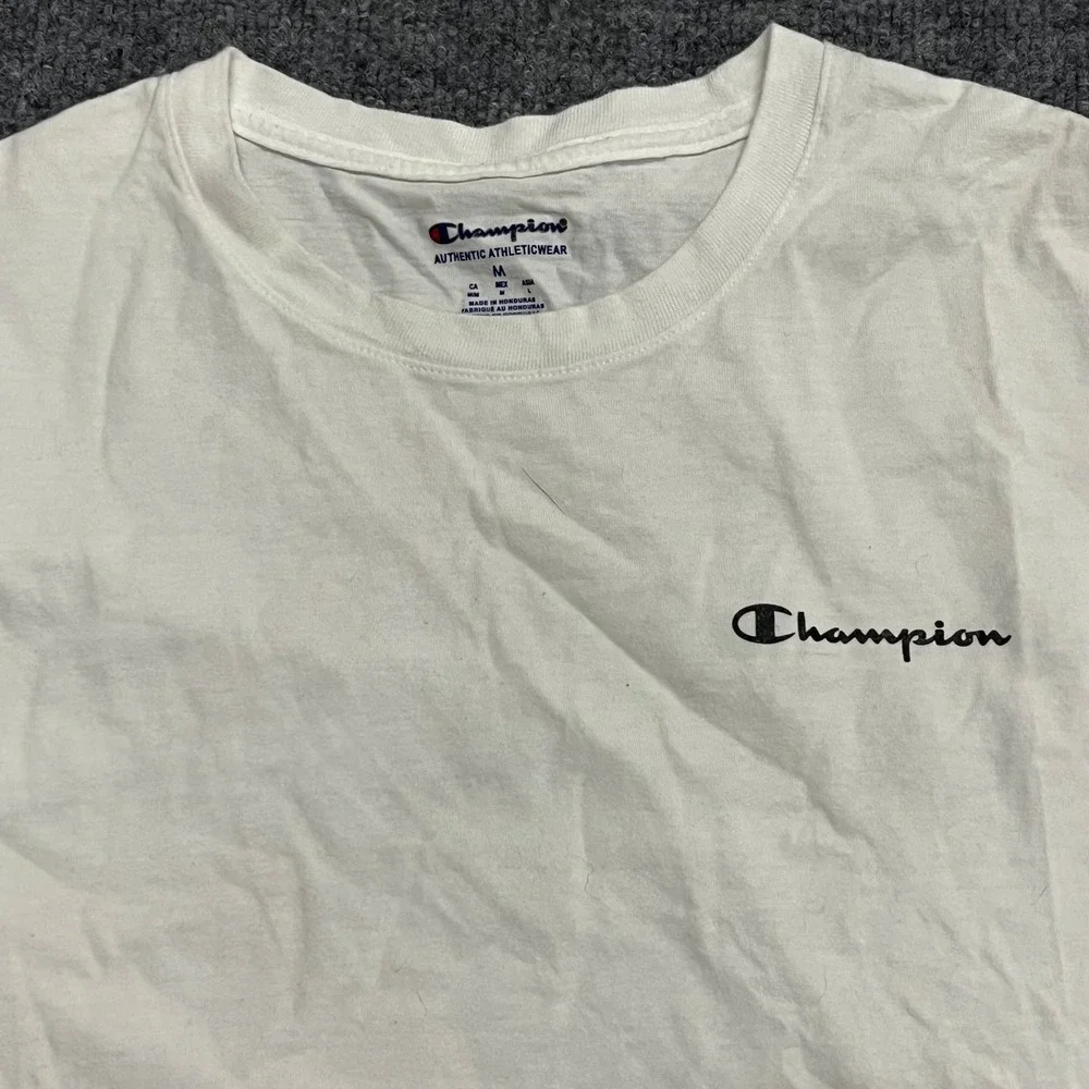 Champion T-Shirt Mens Size M White Graphic Back Logo Short Sleeve Fair Condition - Picture 2 of 7